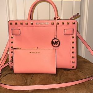 Michael Kors Rayne leather satchel stud purse with double zip wristlet